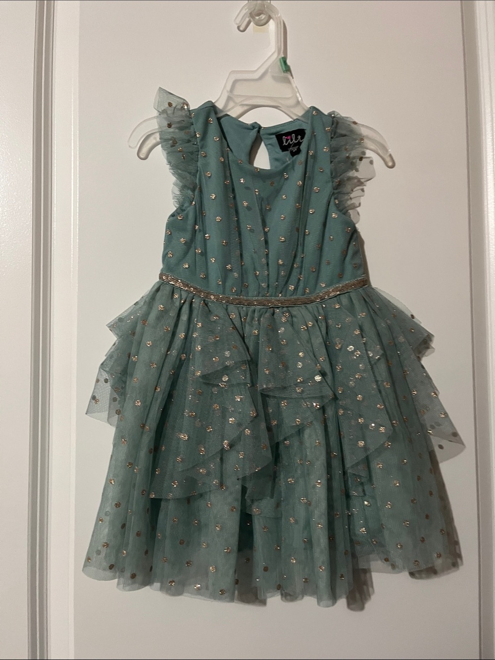 TILT Teal Tulle Party Dress with Gold Sparkle Accents